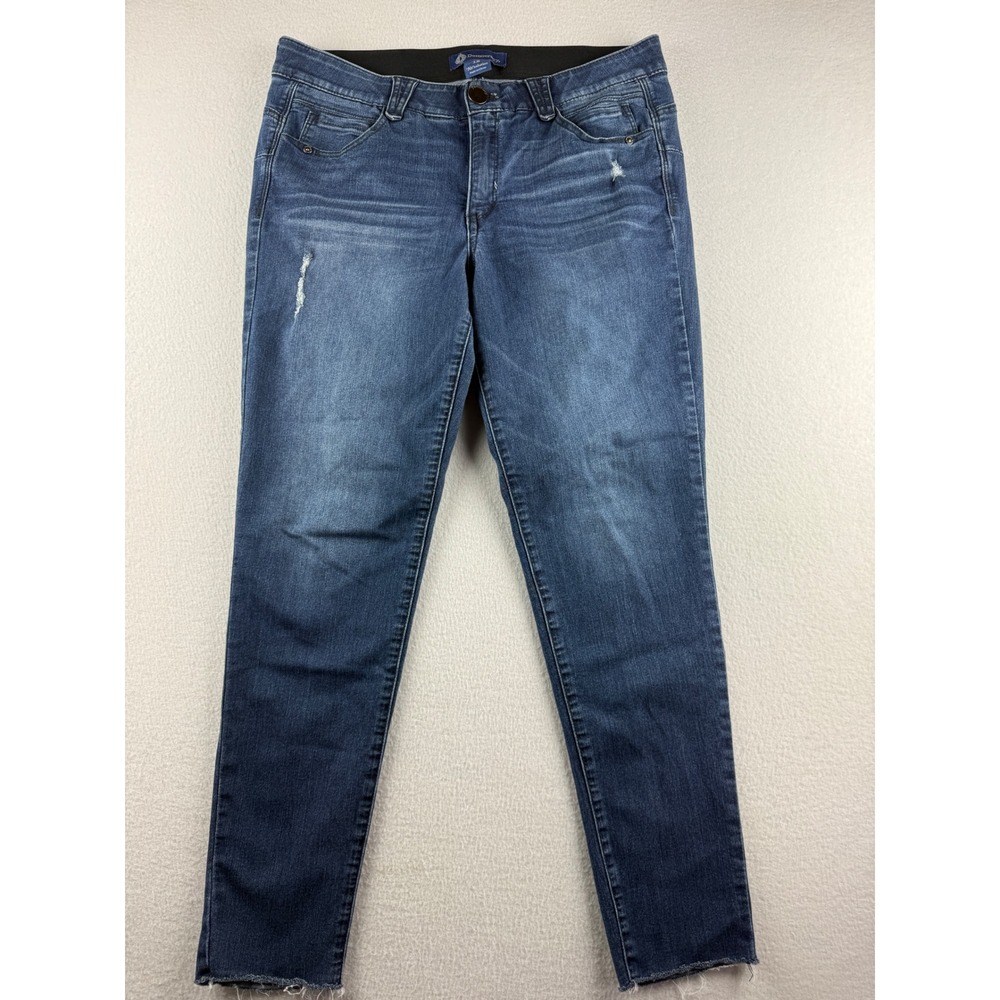 Democracy Absolution Skinny Jeans Womens 12 Medium Wash Distressed Raw Hem Blue